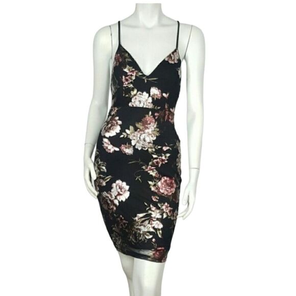 PRIVY Women's Sheath Mini Dress Black Flower Print - Picture 1 of 6